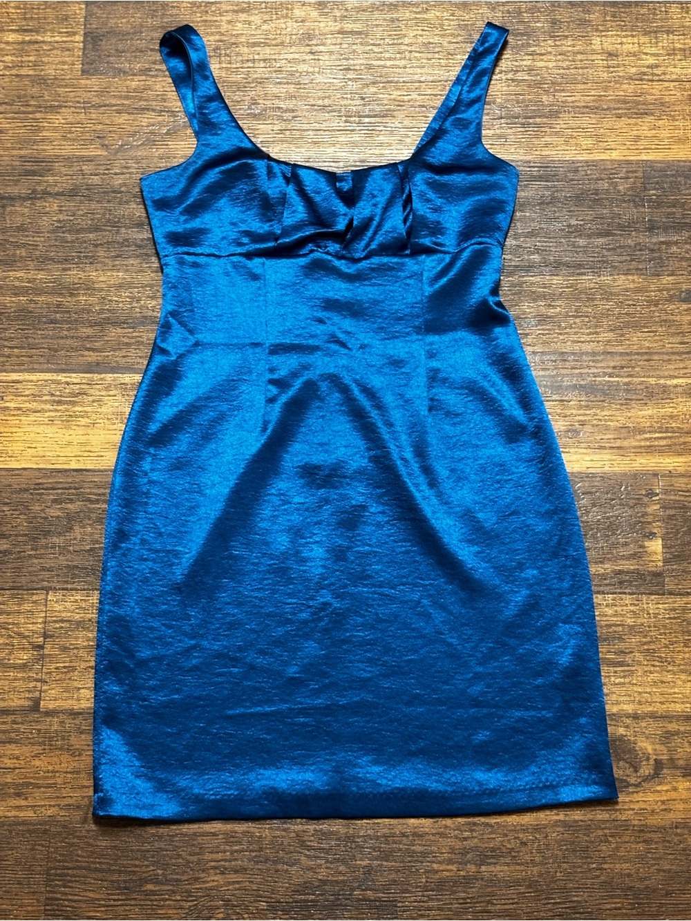 Satin Scoop Neck Mini Dress in Deep Sapphire Blue